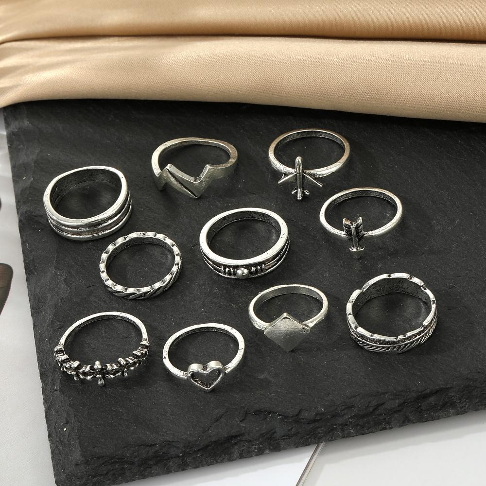 10шт творческий любовь самолет стрелка ретро панк кольца набор женщин модные ювелирные изделия