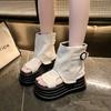 Thick-soled muffin belt buckle small word Roman cool boots 2026 summer new denim open-toed sandals women