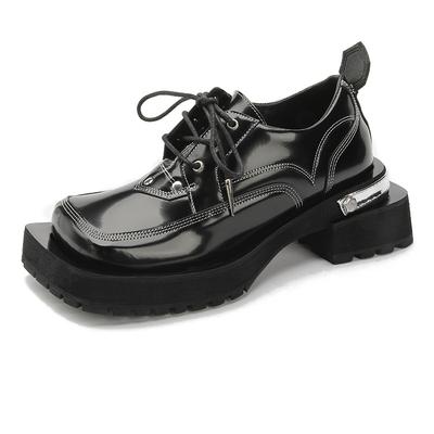 Женская обувь на платформе Весна 2025 Квадратный носок Кожа Высокое качество Повседневные лоферы Женские Толстые каблуки Женская обувь