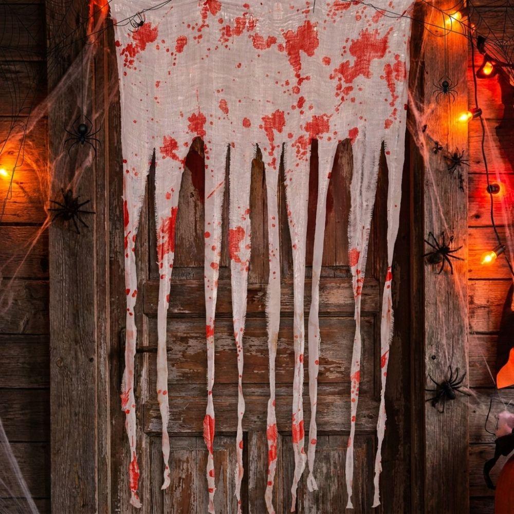 Irregular Frayed Torn Strip Scary Bloody Curtain Blood Splatter Gauze Door Hanging Ghost Festival