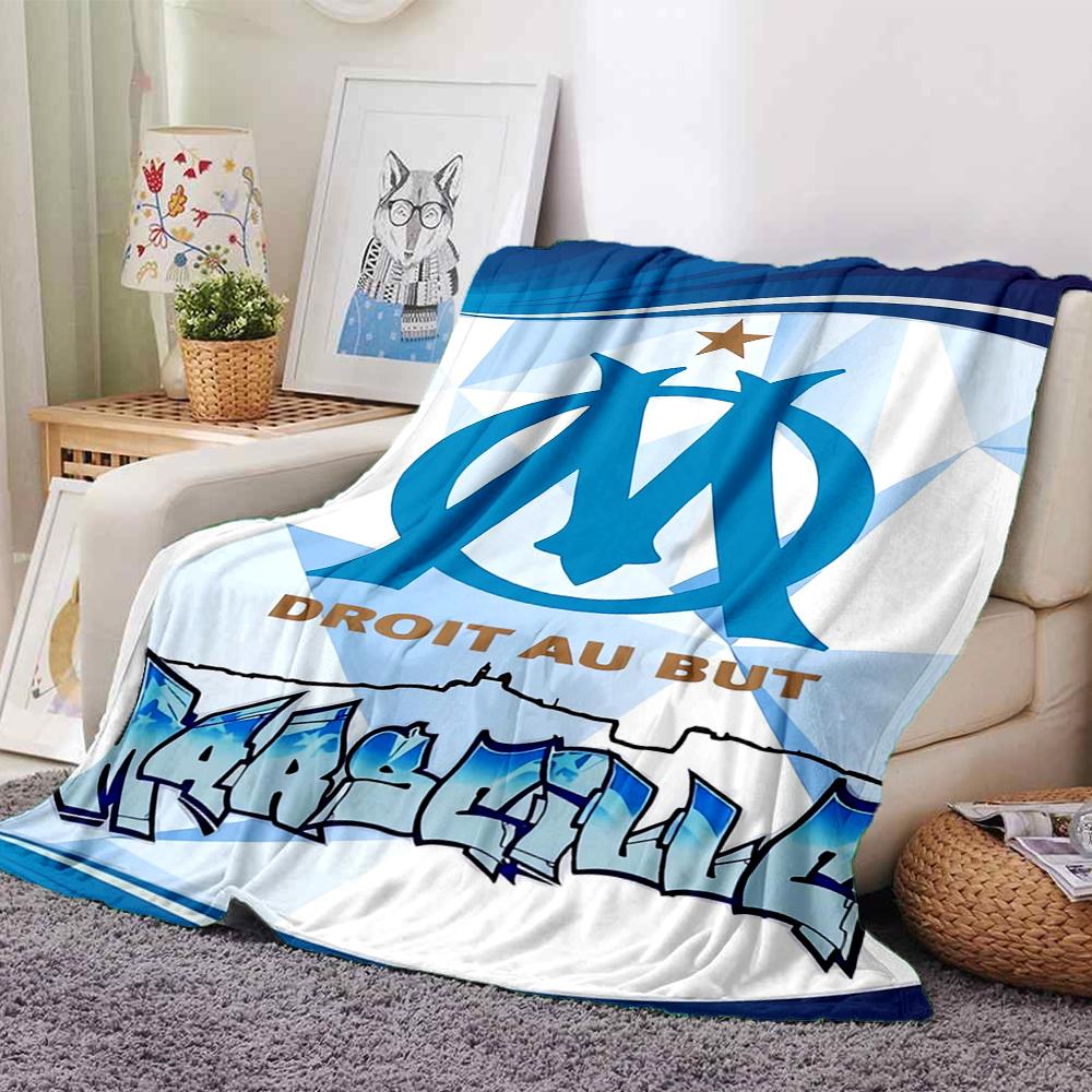 Olympique de Marseille Theme Printed Blanket - Perfect for Couch, Bed, Travel & Outdoor Use | Machine Washable, Cozy & Durable.