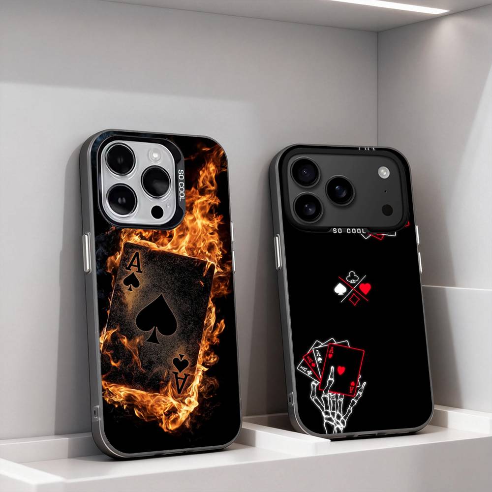 Poker Ace of Spades For iPhone 17,16,15,14,13,12,11,Pro,Max,Plus,E,Air,Mini Anti Fall Black Matte Hard Bumper Phone Case