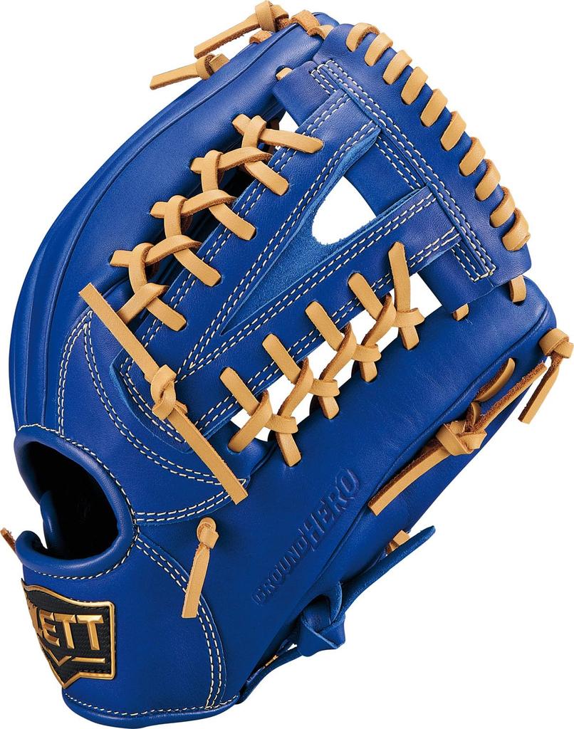 ZETT Юношеская бейсбольная софтбольная перчатка Ground Hero Navy x Pastel Brown BJGB76555F, Универсальная, бросок левой рукой, (2532), Размер L,