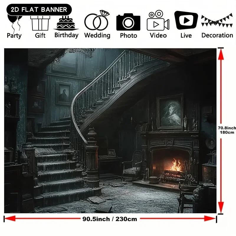 A Gothic mansion background banner - Retro haunted house design, works without power and suitable for Halloweenzyc