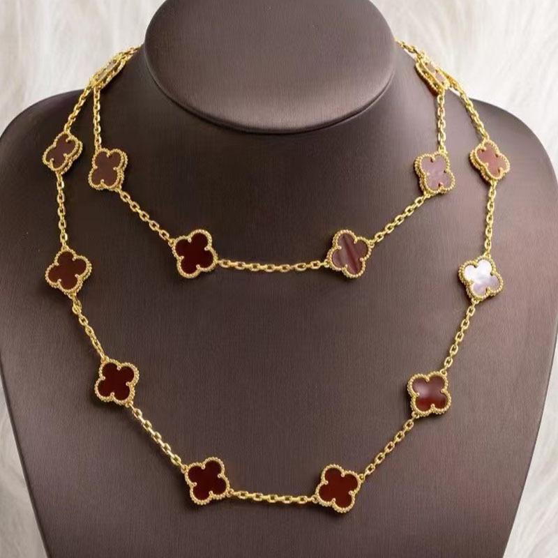 Высокое качество 90 см длиной 20 цветов двухстороннее ожерелье с четырьмя листочками клевера счастливый кулон модная универсальная женская цепочка-джемпер