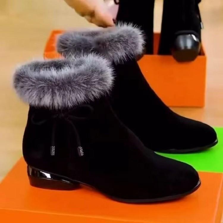 2025 осень и зима короткие ботинки женские толстый каблук бархатные теплые нескользящие хлопковые ботинки женские хлопковые туфли модные круглый носок низкий каблук ботинки Мартин