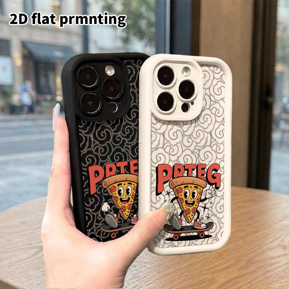 Phone case: 2D flat design suitable for iPhone 18 17 16 15 14 13 Pro, unisex, skateboard pizza, Christmas and Halloween gift
