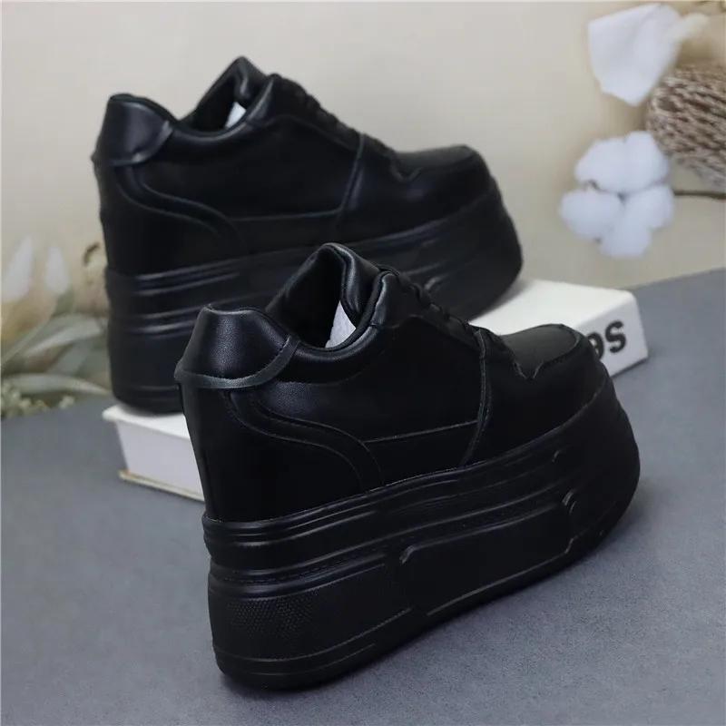 Мода 12 см Микрофибра Натуральная кожа Женские Повседневные Платформа Танкетка Весна Вулканизированные Блестящие Массивные Кроссовки Осень Модная Обувь
