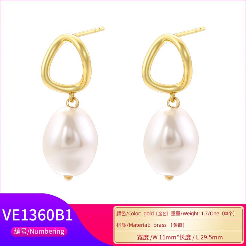 ZHUKOU 4 gold-plated, zirconium-set gold pearl dangle earrings, 1 pair: VE1359-1362