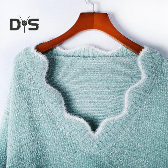 Женский свитер с длинным рукавом, свободный крой, V-образный вырез, вязаный свитер, женский повседневный джемпер, пуловер, топ для осени и зимы