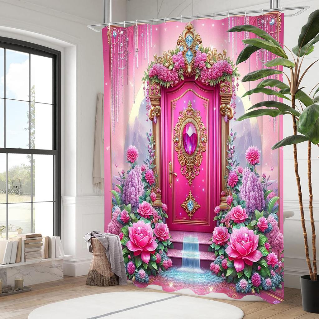 Diamond Door shower curtain, bathroom shower waterproof curtain with 12 hooks, fish shaped home decoration, free delivery