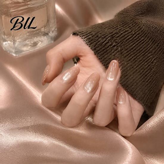 Almond Stick-on Fake Nails 10Pcs Cats Eyes Press on Kit, Glossy Nails, Easy Application False Salon Quality Long Glue for Women Girls Scratch