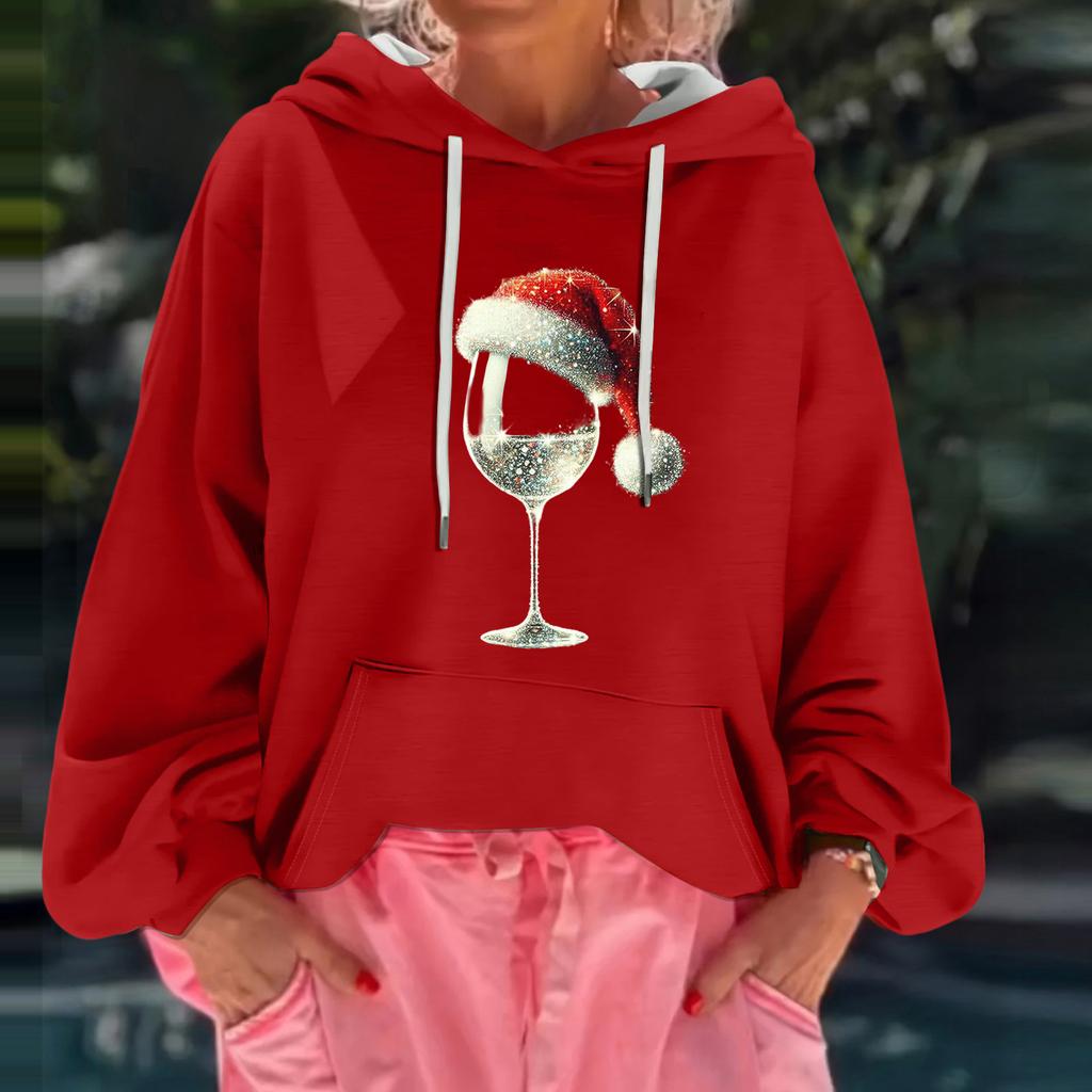 Women's Christmas Print Loose Casual Long Sleeve Hooded Sweatshirt