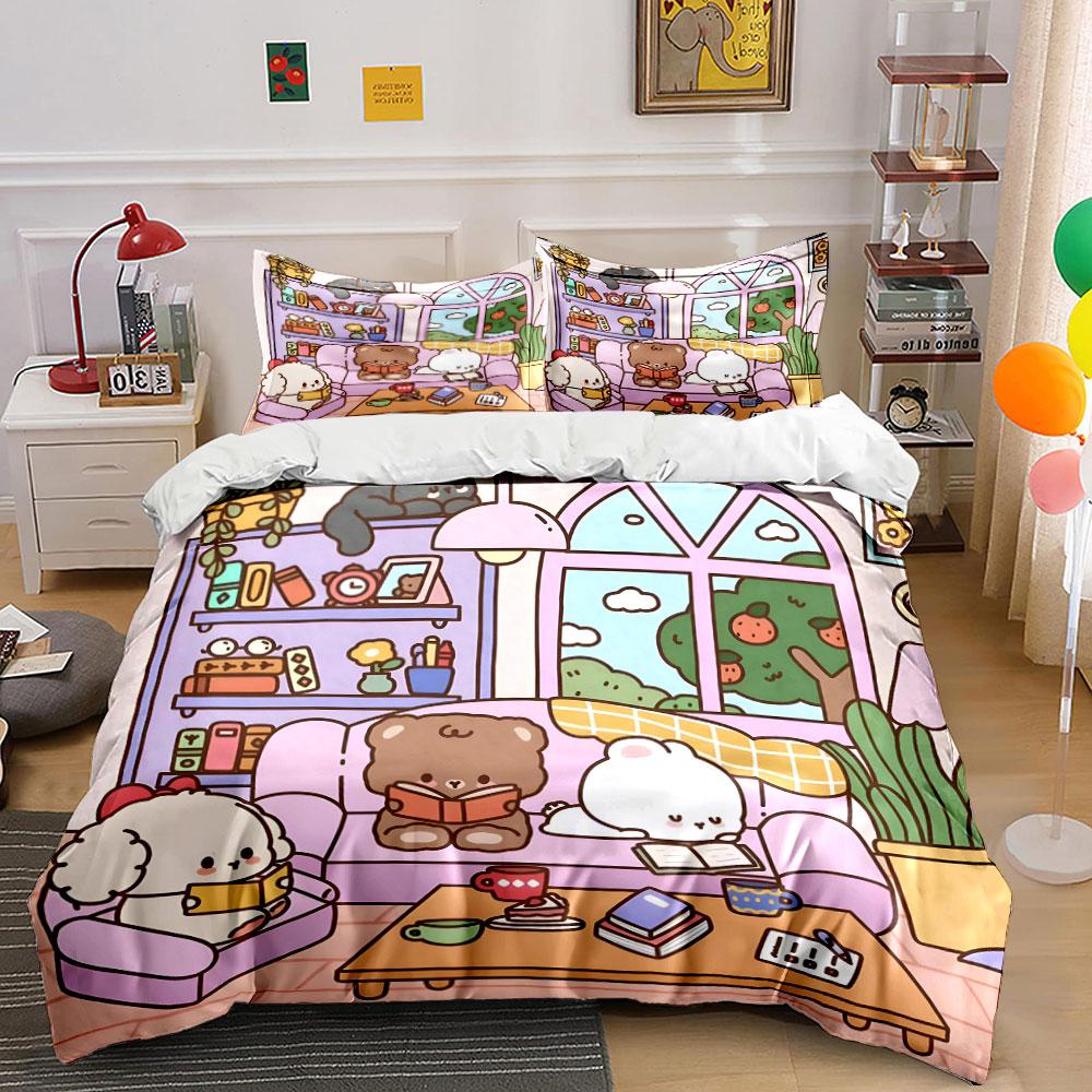 Cozy Animal Reading Room Set Bedding Duvet Cover Set (1*Duvet Cover 2*Pillowcases, without duvet insert)