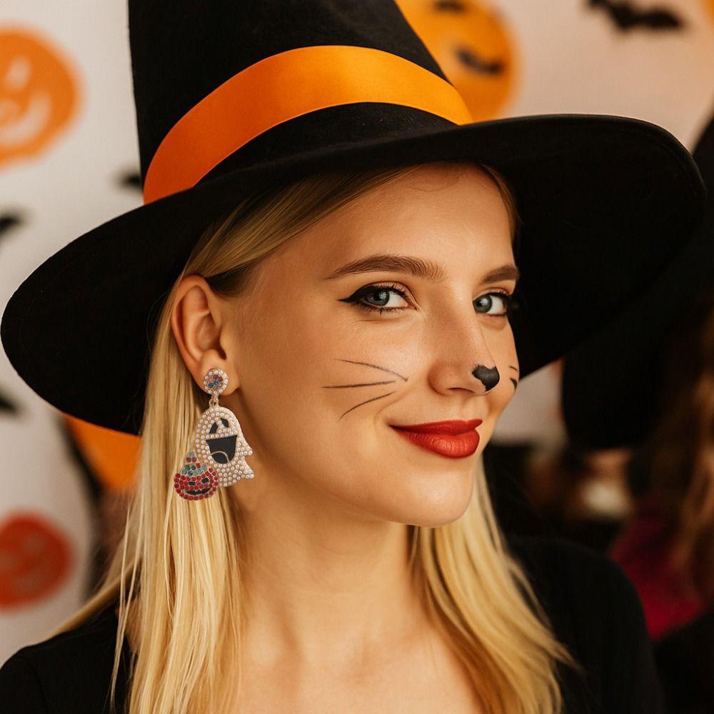 Irregular Ghost Pumpkin Earrings Pearl Halloween Party Jewelry Cool Cute Ghost Earrings  Lady