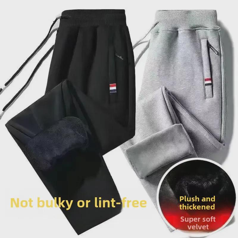 Мужские утолщенные брюки с флисовой подкладкой и завязками на осень и зиму