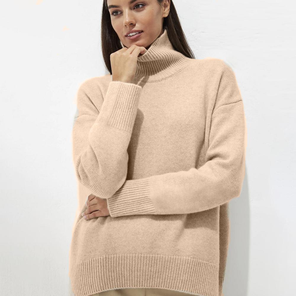 Autumn and Winter High Neck Loose Knitted Top Solid Color Casual Long Sleeve Knitted Sweater