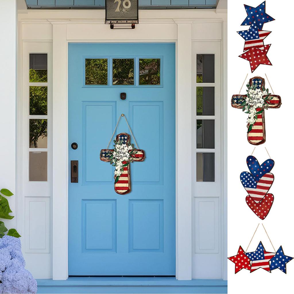 Independence Day Wooden Door Signs Wreath Decorations Door Hanging Wall Hanging Home Decoration