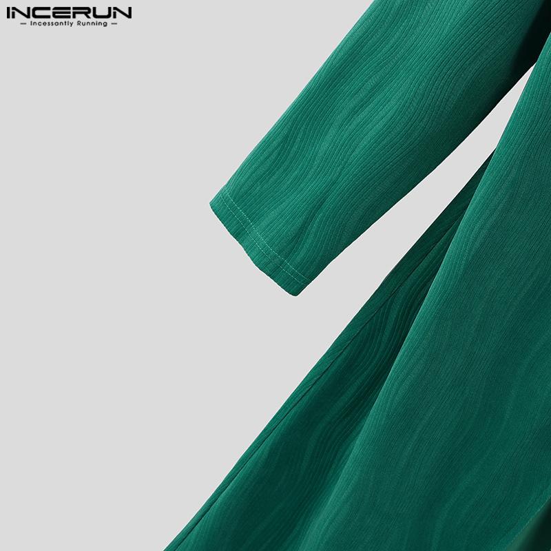 INCERUN Men Autumn Winter Long Sleeve One Button Casual Split Texture Long Tunic Tops Cardigan