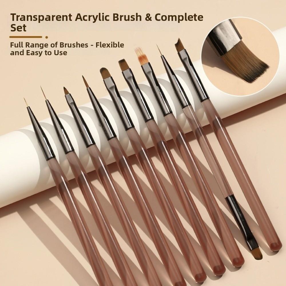 9Pcs/set Semi-transparent Nail Art Brush Professional Gradient Flower Drawing Pen Manicure Salon