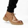 Casual Leather Round Head Thermal Sewing Line Men'S Brown Winter Velvet Thermal Cowhide Tooling Martin Boots