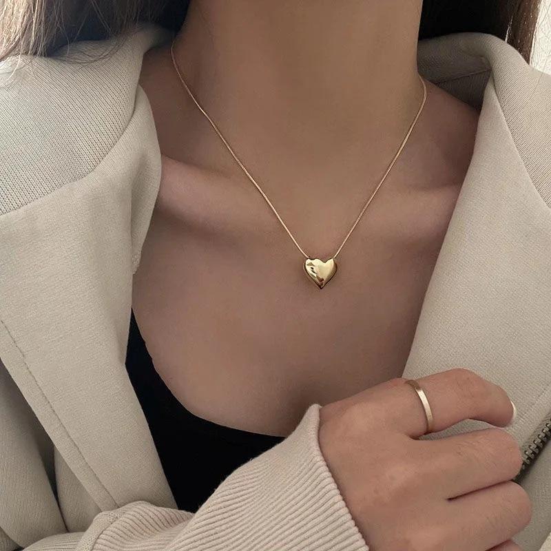 Gothic Heart Love Pendant Necklace for Women 2024 Korean Fashion Vintage Party Jewelry Birthday Gift Kpop One Piece Chain Choker
