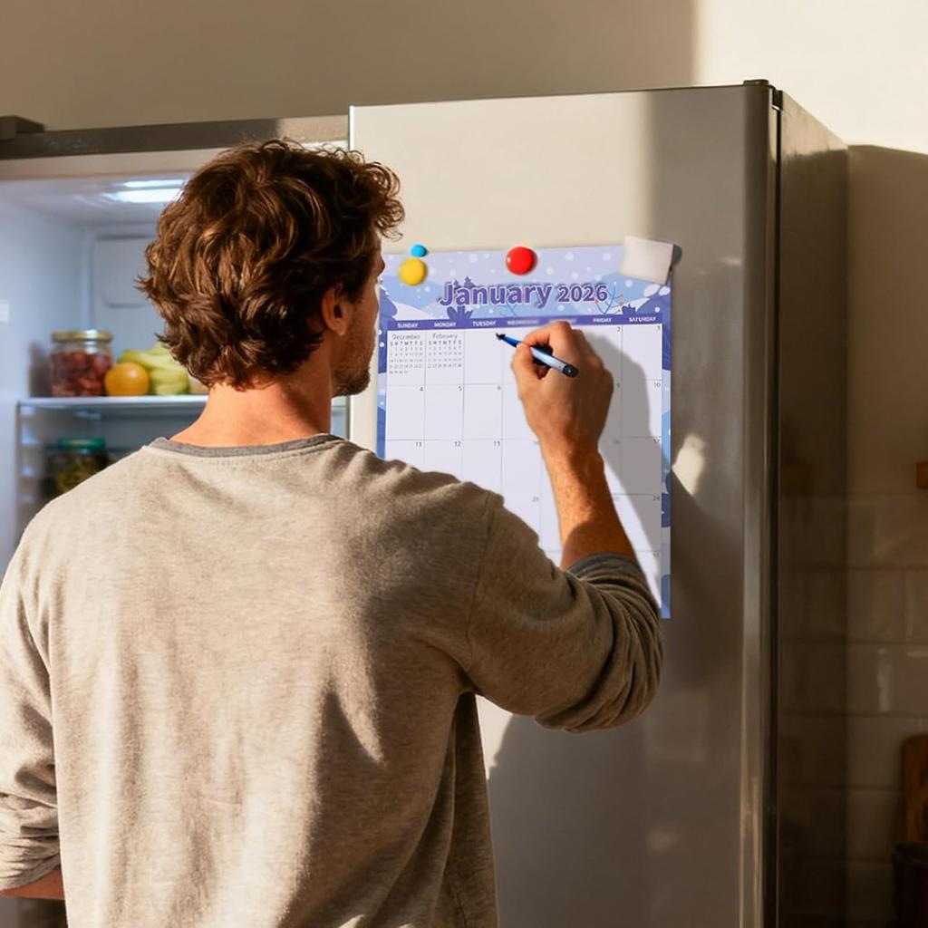 2026 Magnetic Calendar for Refrigerator, 14.41x1.42in Large Tear-Off January to December Calendar with Strong Magnetic Backing for Family Planning