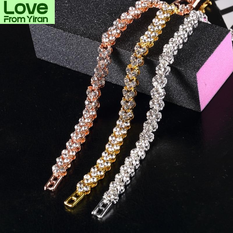 Роскошный женский браслет с кристаллами и цирконием, простой браслет на кнопке, теннисный браслет, ручная мода, женские свадебные украшения