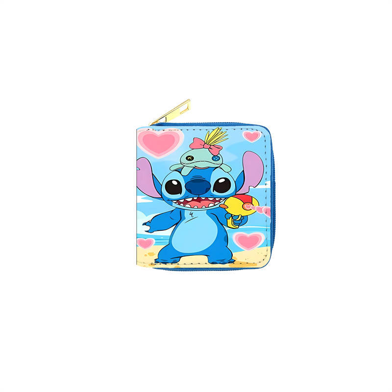 Stitch Cartoon PU Short Wallet for Women Students Zip Coin Purse Multi Card Holder 6pcs