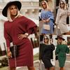 2024 European & American Autumn/Winter Slimming Figure-Flattering Plus Size Knitted Batwing Sleeve Dress