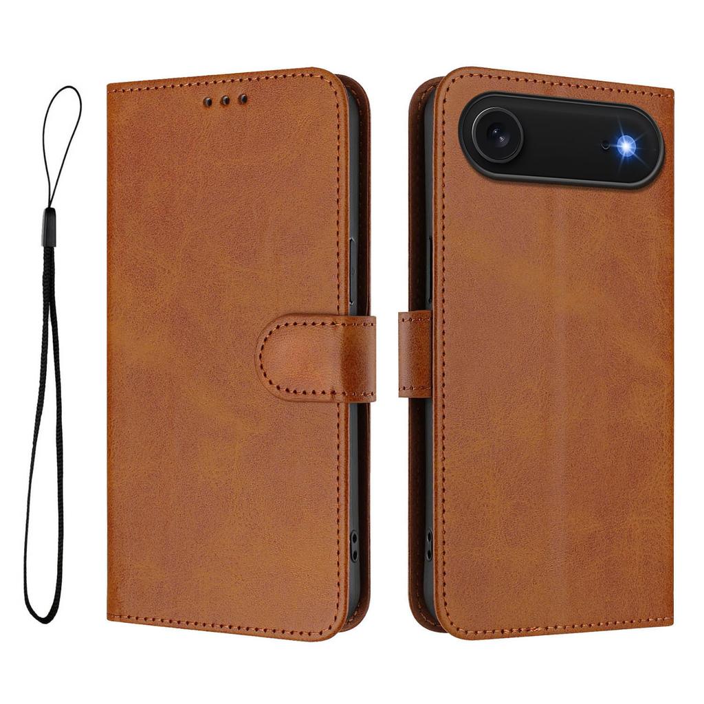 For iPhone Air Wallet Case RFID Blocking Calf Texture Leather Stand Phone Cover with Strap