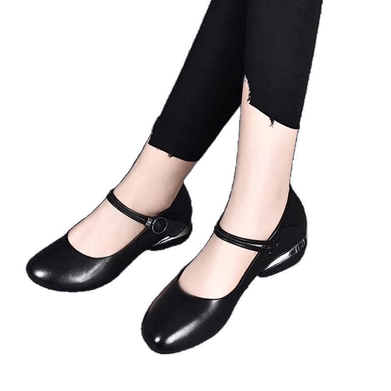 Женские туфли из натуральной мягкой кожи, летние 2025, новые, с открытым вырезом, на низком каблуке, кожаные туфли на мягкой подошве, женские весенне-осенние туфли-балетки для мамы