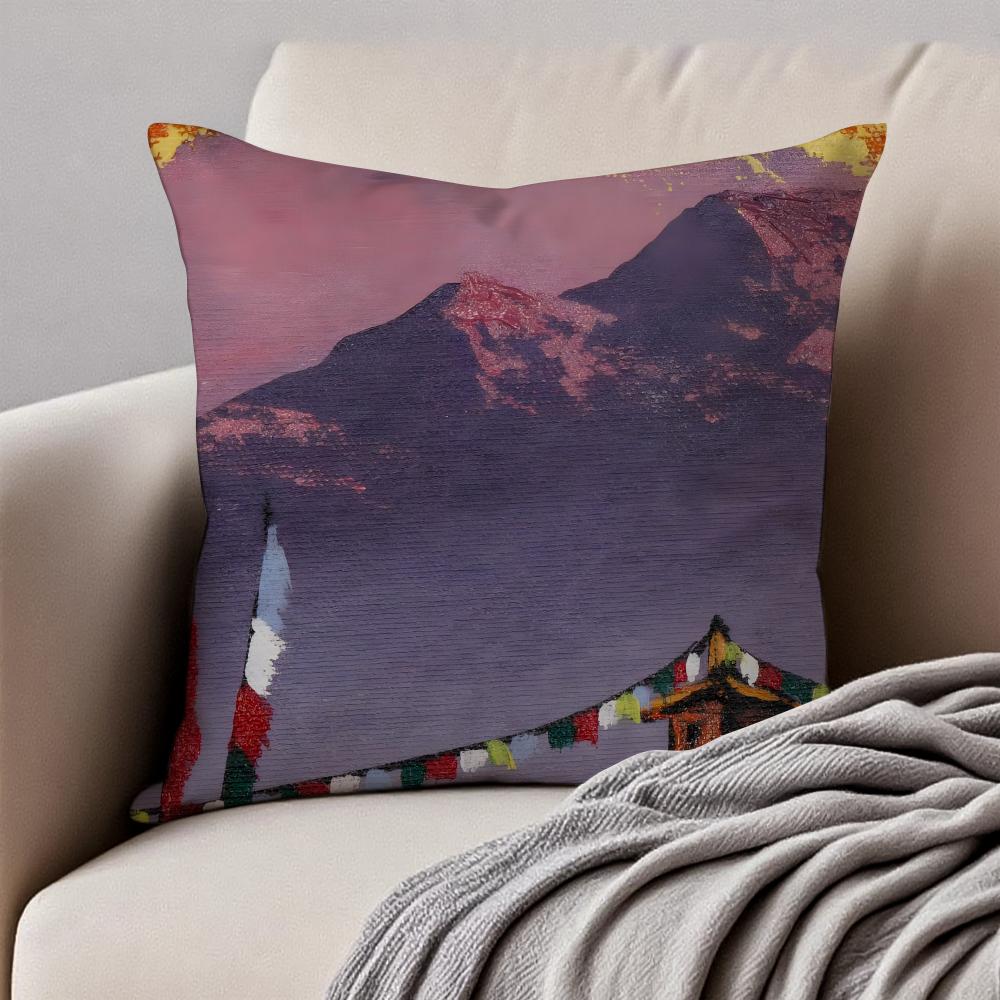MMountain Landscape Pillow Art Decor Cushion Cushion Cover Pillowcase Antidustmite Invisible Zipper Short Plush Sofa Cushion