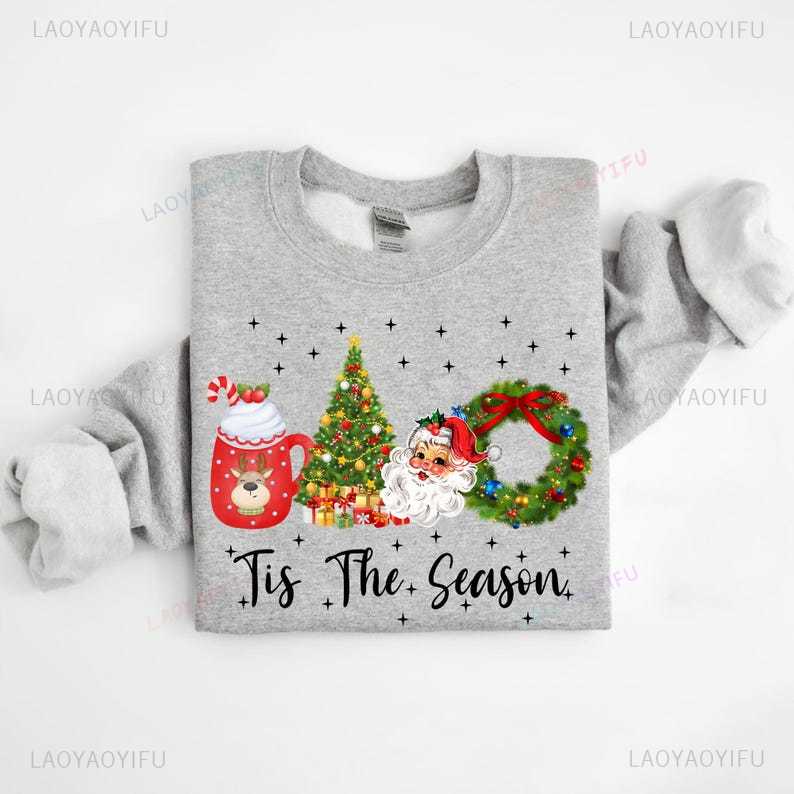 Tis The Season Cute Crewneck Merry Christmas Holiday Winter Hoodie Womens Sweatshirt Xmas Gift Autumn and Winter Pullover