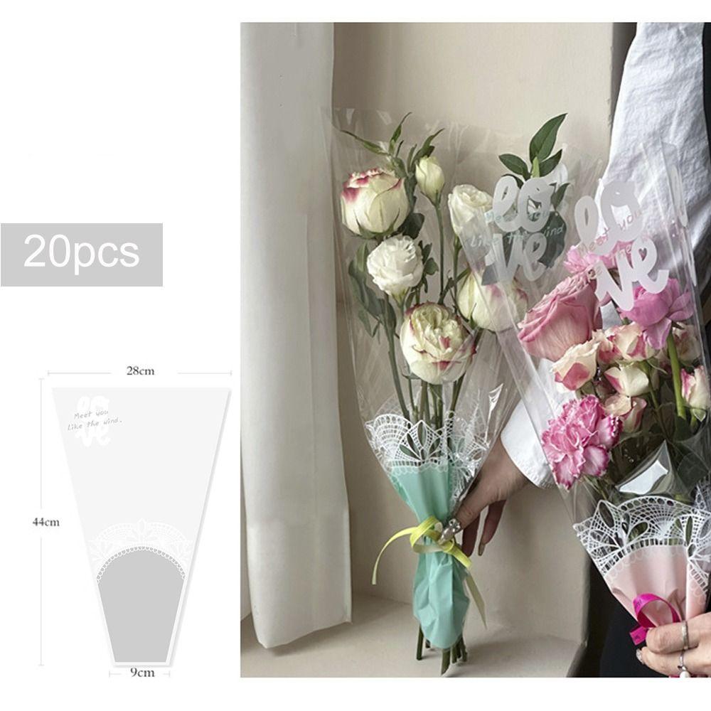 20/30PCS Transparent Rose Packing Sleeve Bag Wrapping Sleeve Flower Packaging Bag Valentine's Day