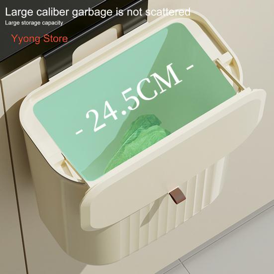 Enlarge Caliber Hanging Trash Bin with Lid Punching Free Strong Load-bearing Kitchen Large Capacity Wall Mounted Garbage Can Household Products