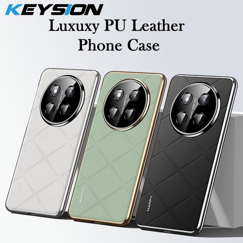 KEYSION Luxury Grid Pattern PU Leather Case for HONOR X9c Plating Hard PC Shockproof Phone Back Cover for Huawei Honor X9c 5G