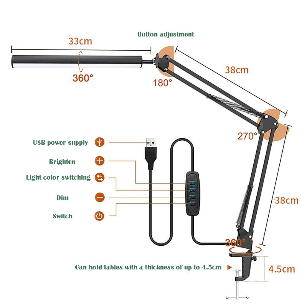 Регулируемая настольная лампа с 10 уровнями яркости, регулируемая на 360° светодиодная лента, для работы за столом