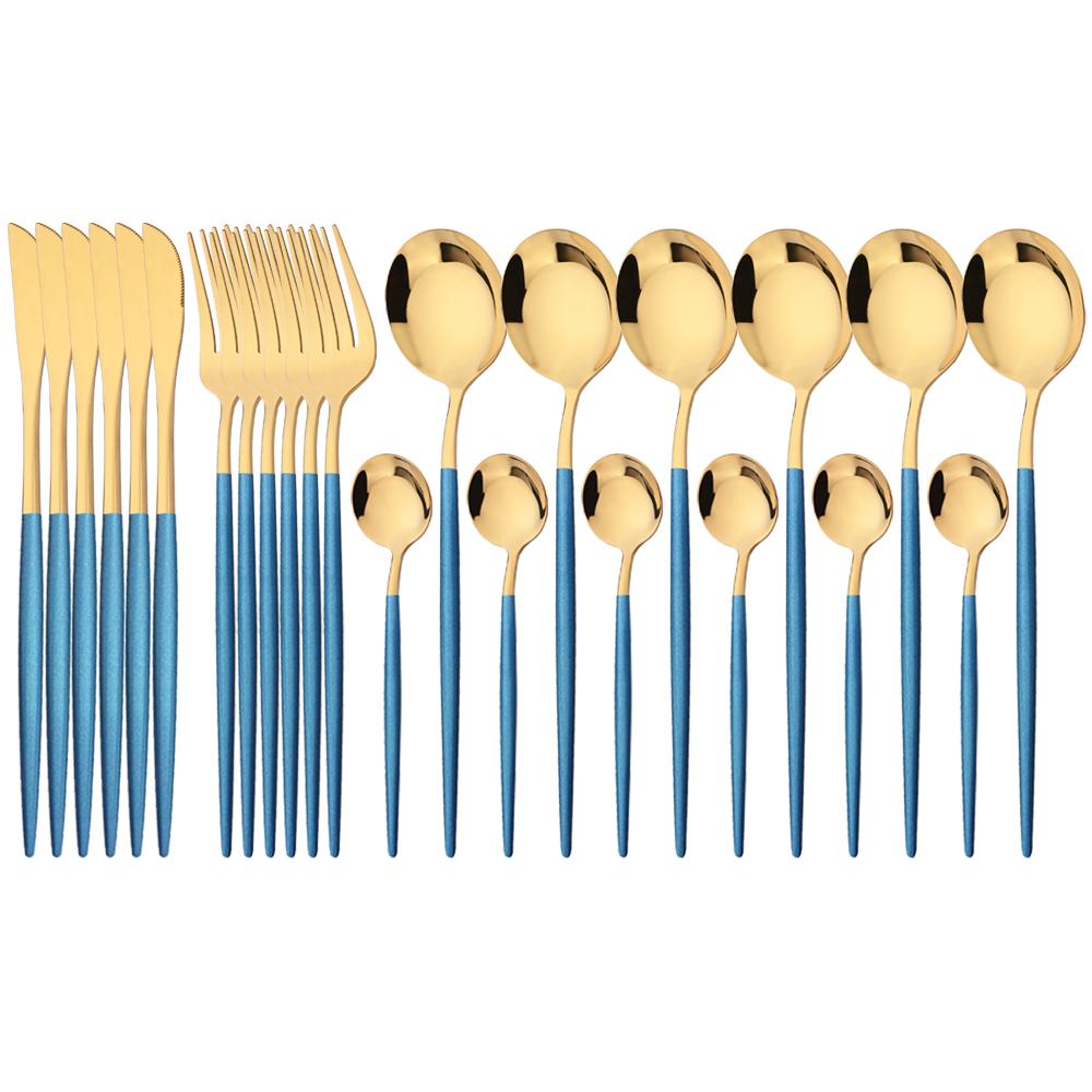 Новинка, 24 шт., мятно-золотой набор столовой посуды, нож, вилка, кофейная ложка, столовые приборы, столовые приборы в стиле вестерн из нержавеющей стали, столовые приборы, столовые приборы Kiechen, серебро