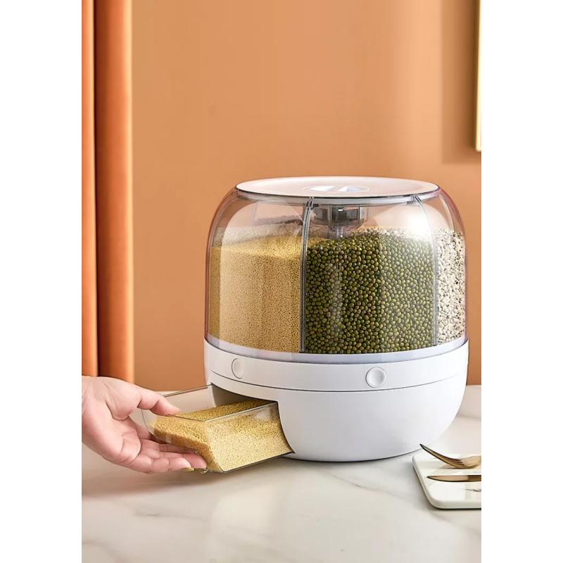 Кухонный контейнер для хранения,Контейнер для хранения продуктов питания,Вращающиеся на 360° бочки для риса, Герметичный дозатор хлопьев