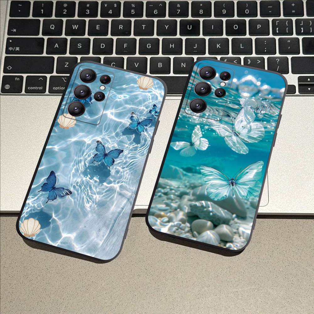 Blue Butterfly Ocean Waves Case For Samsung Galaxy Case S25 S23 S22 S21 S30 S20 S10 Ultra Plus FE TPU Soft Cover