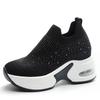 Fashion 8cm Air Mesh Stretch Fabric Sock Knitted Spring Autumn Platform Wedge Ankle Slip On Bling Women Fashion Rhinestone Booties Shoes