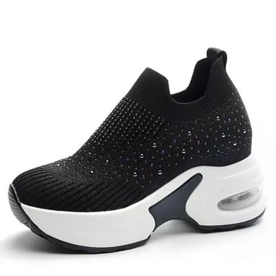 Модные носки из эластичной ткани-сетки 8 см, вязаные, весенне-осенние, на платформе, на танкетке, до щиколотки, слипоны, блестящие, женские модные ботильоны с кристаллами