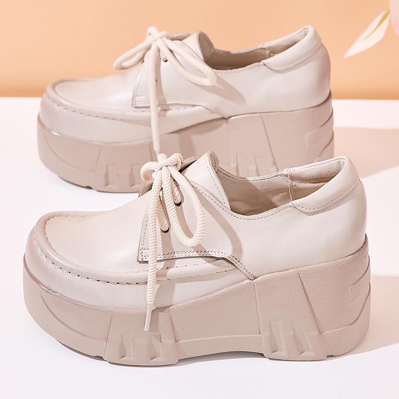 Модные туфли-лодочки из натуральной кожи GKTINOO 2025 Весна Новинка Женская обувь на толстой подошве Ретро Удобные туфли-клинья на платформе с круглым носком