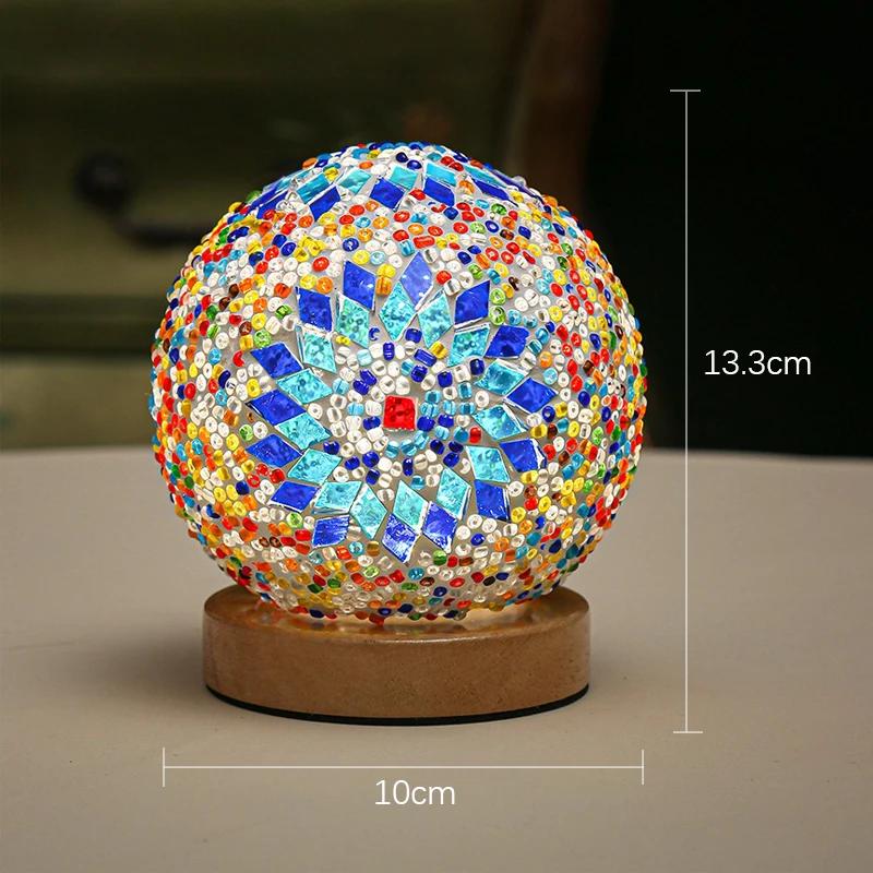 Богемская светодиодная настольная лампа USB кнопка Теплое диммирование Витражное стекло Национальный стиль Для домашнего бара Декор спальни Креативная светодиодная настольная лампа