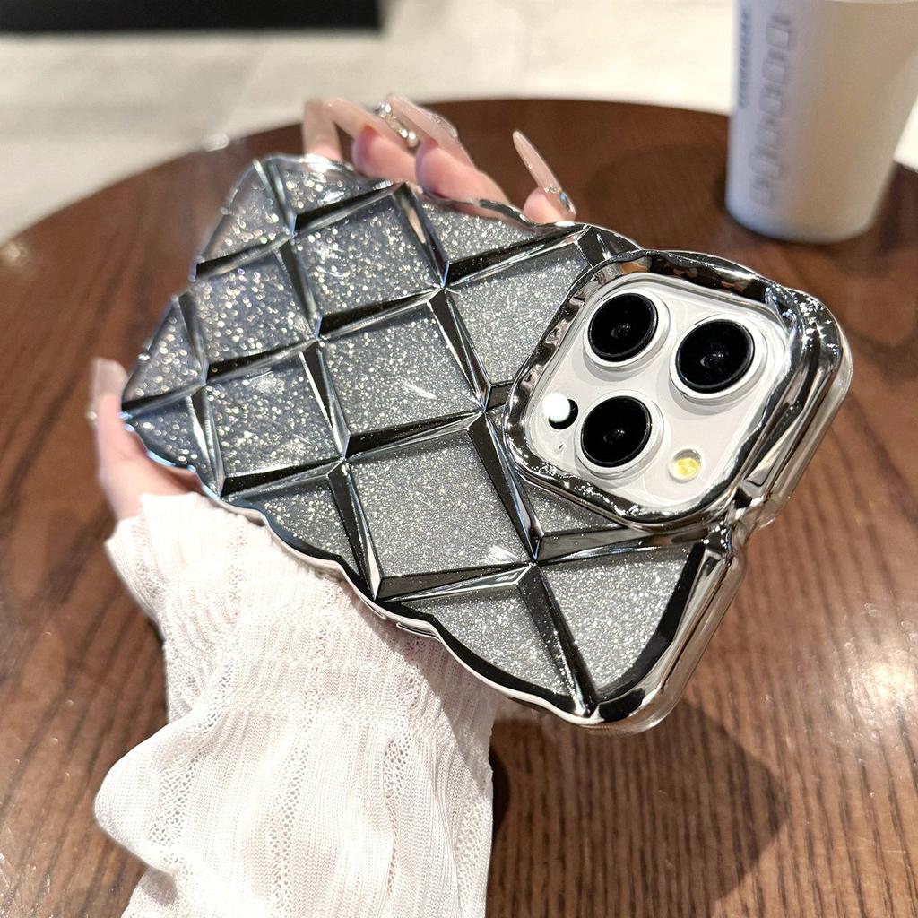 Роскошный чехол для телефона с 3D-покрытием и ромбовидной сеткой, блестящий порошок для iPhone 11, 12, 13, 14, 15 Pro Max 12 Pro 13 Pro 14 Pro Max, мягкий чехол из ТПУ с защитой от капель
