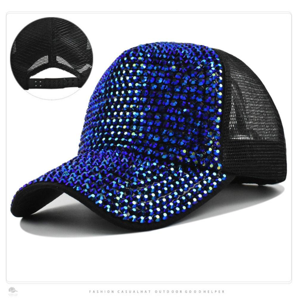 Adjustable Shiny Mesh Cap Cotton Baseball Hats Fashion Rhinestones Baseball Caps For Women Girls