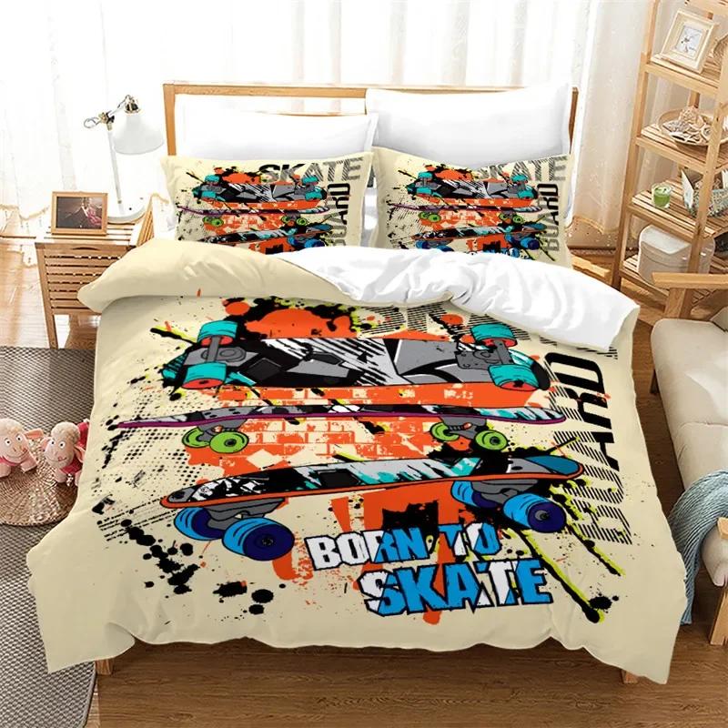 Skateboard Duvet Cover Microfiber Extreme Sports Game Bedding Set Astronaut Spaceman Skateboard Quilt Cover For Kids Teen Boys