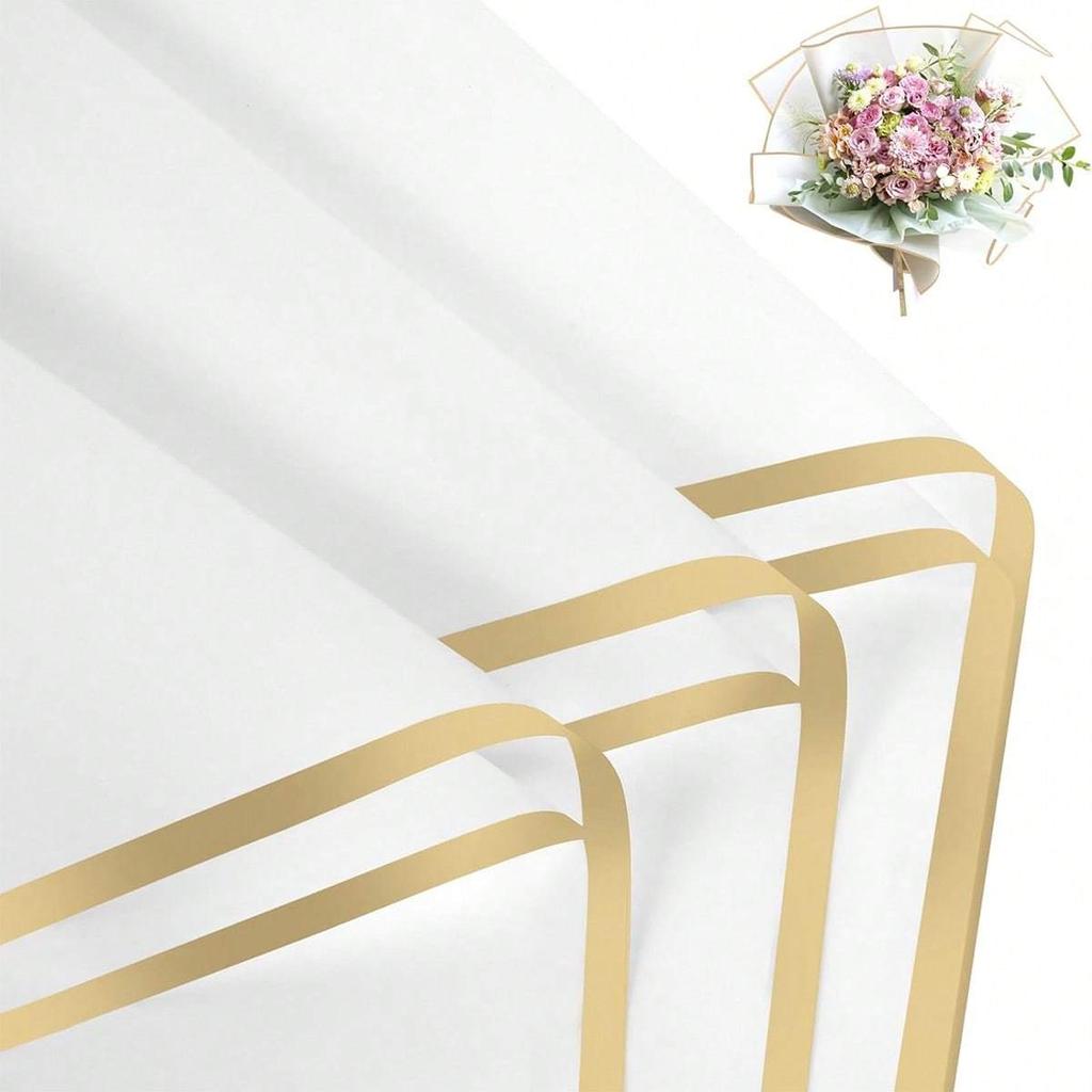 20 Counts Gold Edge Fresh Flowers Wrapping Paper, DIY Crafts, Gift Packaging Or Gift Box Packaging, Waterproof Flower Wrapping Paper 22.8X22.8 Inches