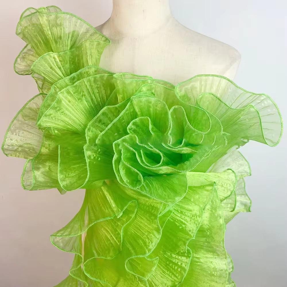New Glossy Organza Lace Trim Fabric 13cm Wide 2yard Pleated Ruffles Material 3D Wedding Dress Sewing Accessories